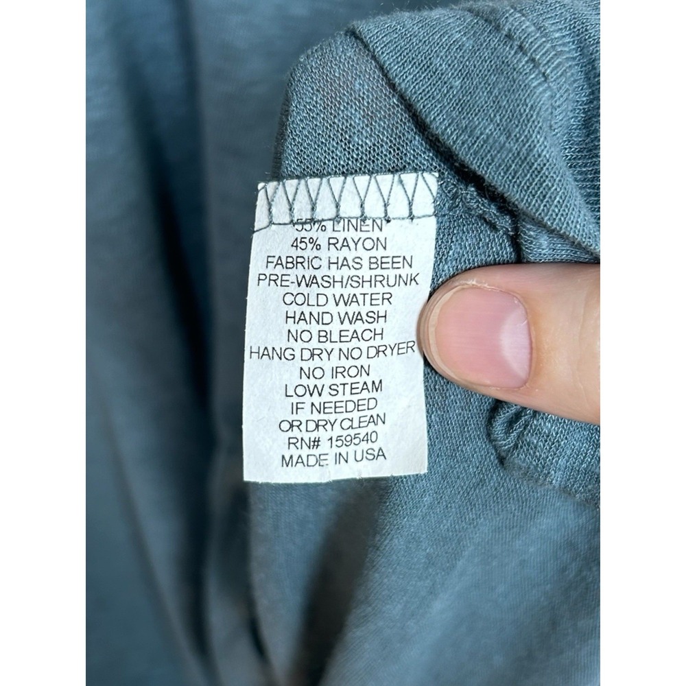 LISA BAYNE Blue Linen Blend Sharkbite Hem Asymmetrical Shirt Top Lagenlook XL - Picture 5 of 7